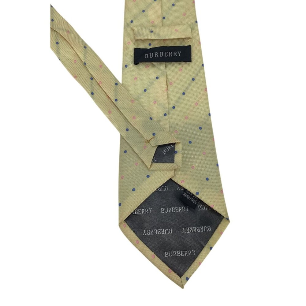 Burberry Yellow with Blue and Pink Polka Dots 100% Silk Designer Tie 60 inches - Picture 3 of 5